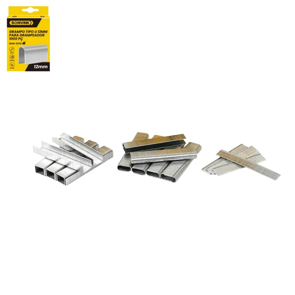 1000 Grampo Tipo U 12mm/Reto 8mm/T Pino 10mm Para Tapeceiro Grampeador