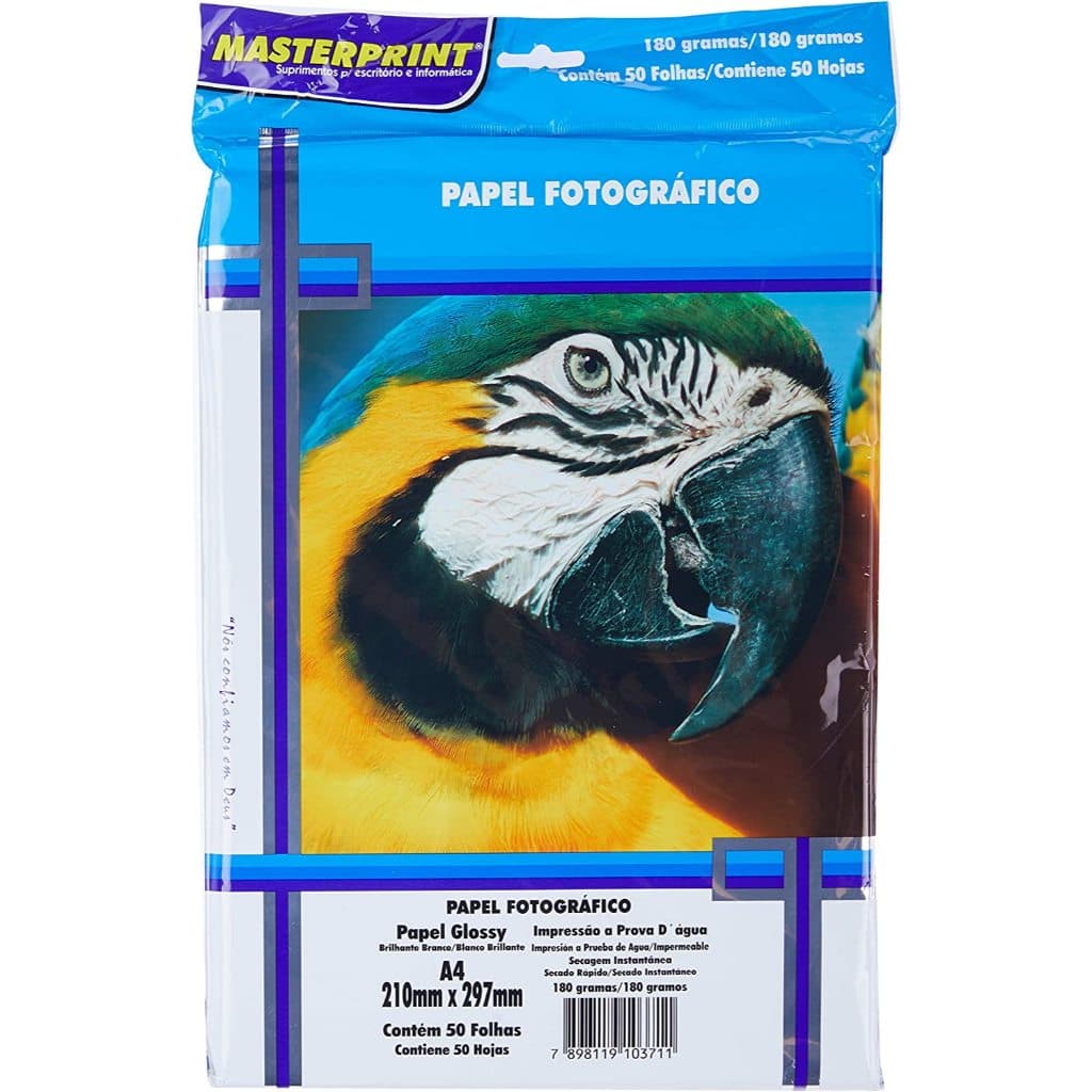 Papel Fotográfico 180g A4 50 folhas Glossy Resistente a Água - Masterprint