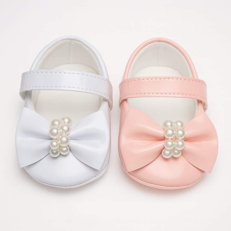 Kit 2 Pares Sapatilhas Femininas Perolas Para Bebê Menina e Reborn