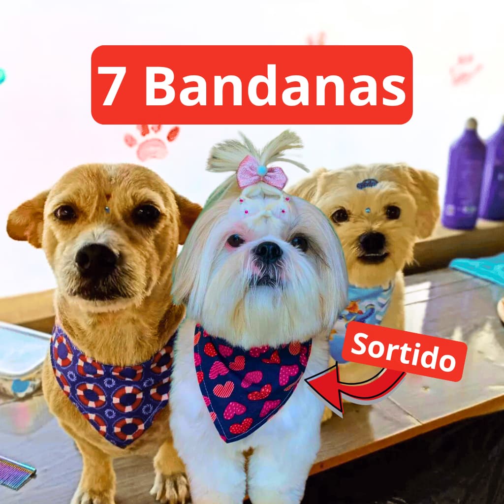 Kit Moda Pet de 7 Bandanas para Cachorros: Conforto e Estilo com Designs Modernos e Alegres.