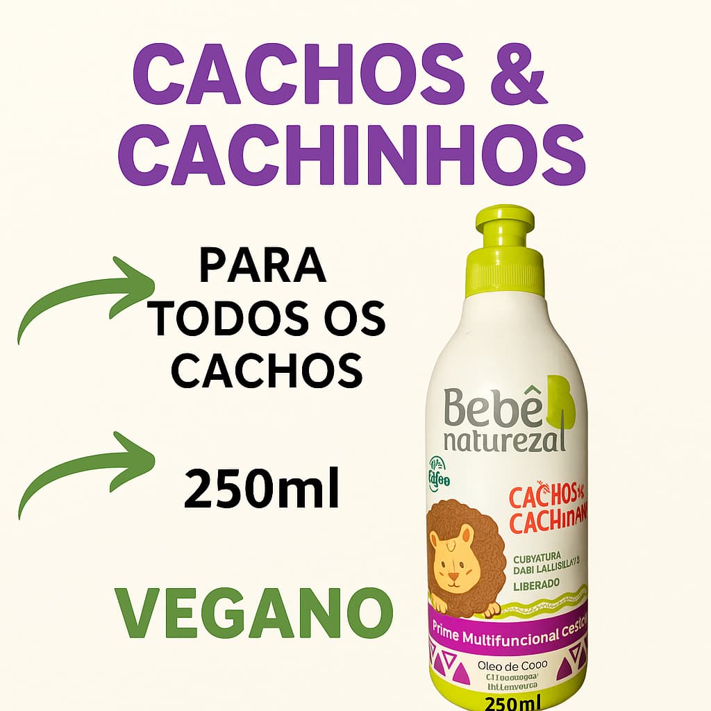Creme Para Pantear Multifuncional Para Bebê Natureza Cachos e Cachinhos –  Kids 250ml | Óleo de Coco | Vegano