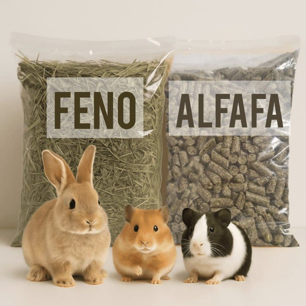 Kit Feno + Alfafa Peletizada para Roedores, Coelhos, Hamsters 1kg a 3kg