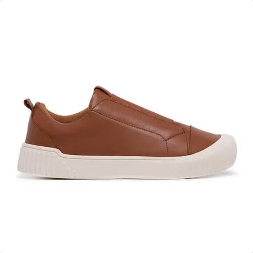 Tênis feminino em couro legítimo , slip on