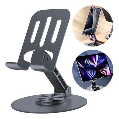 Suporte de Mesa Metal Pesado Base Giratória 360° Ajustável Smartphones Celular Tablet Alumínio