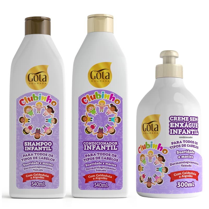 Kit Shampoo , Condicionador e Creme de Pentear infantil Suavidade  Gota Dourada
