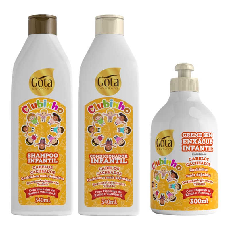 Kit Shampoo , Condicionador e Creme de Pentear infantil Cachinhos  Gota Dourada