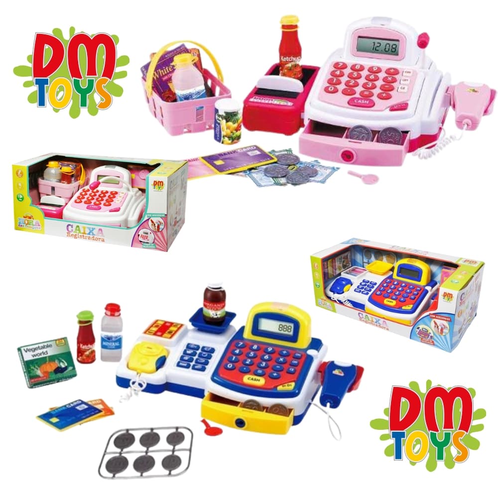 Caixa Registradora Brinquedo Infantil Completa com Acessórios DM Toys DMT3815 Rosa / DMT3816 Azul