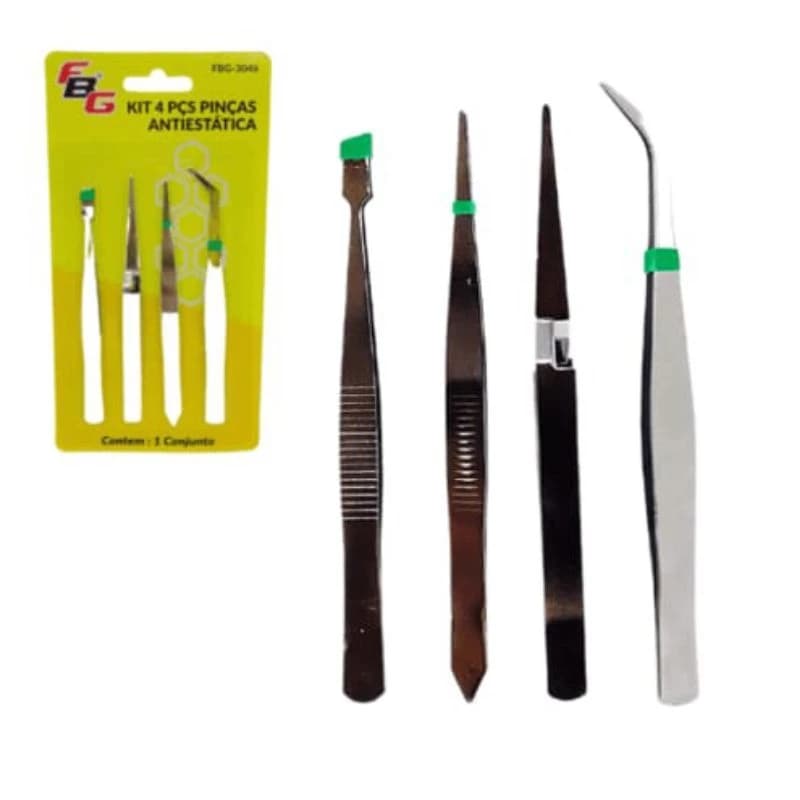 Kit jogo 4 Pinças Antiestática Ferramenta De Precisão Relógios Celulares 4pc 3046