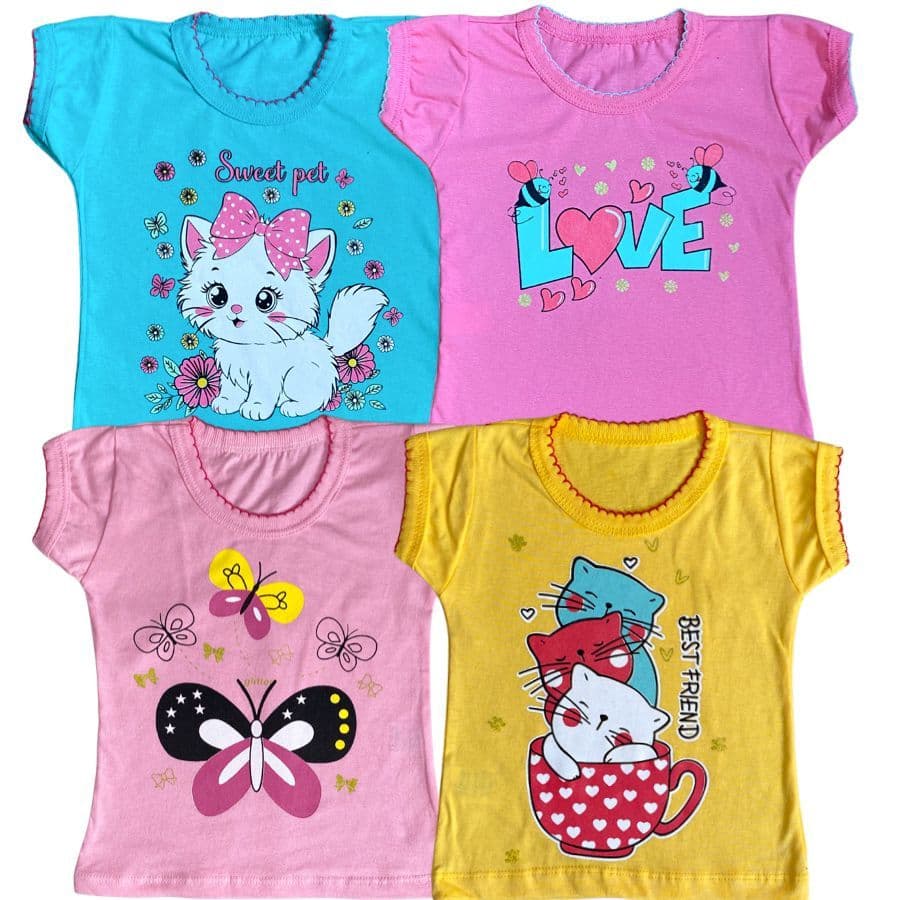 Roupa Infantil Menina Kit Sortido Com 4 Blusas Infantil 100% Algodão Varias Estampas
