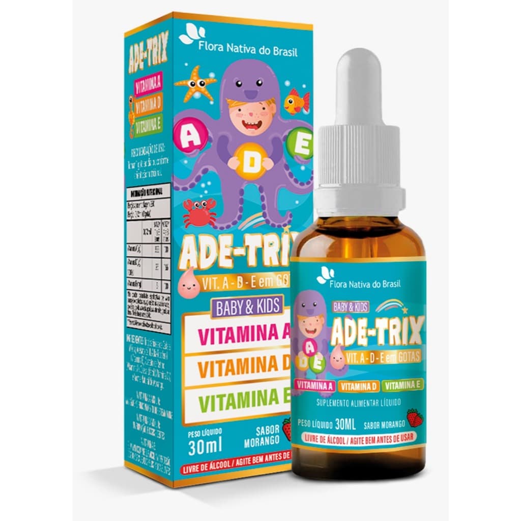 ADE-TRIX BABY E KIDS VIT A-D-E EM GOTAS 30ML FLORA NATIVA SABOR MORANGO