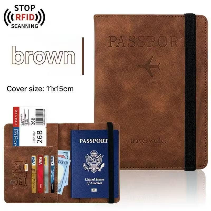 Capa De Passaporte De Couro Com Proteção Rfid, Capa Para Cartão De Crédito E Cartão Sim De Viagem
