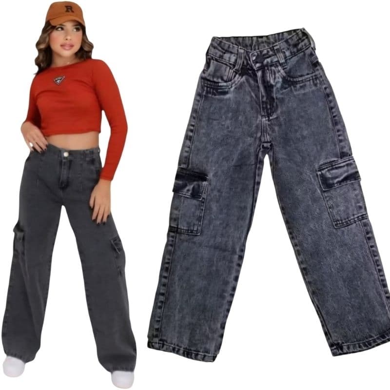 calça cargo grafite jeans grafite básica juvenil bloqueirinha menina calça wide leg infantil preta tam 10 1214 16 anos