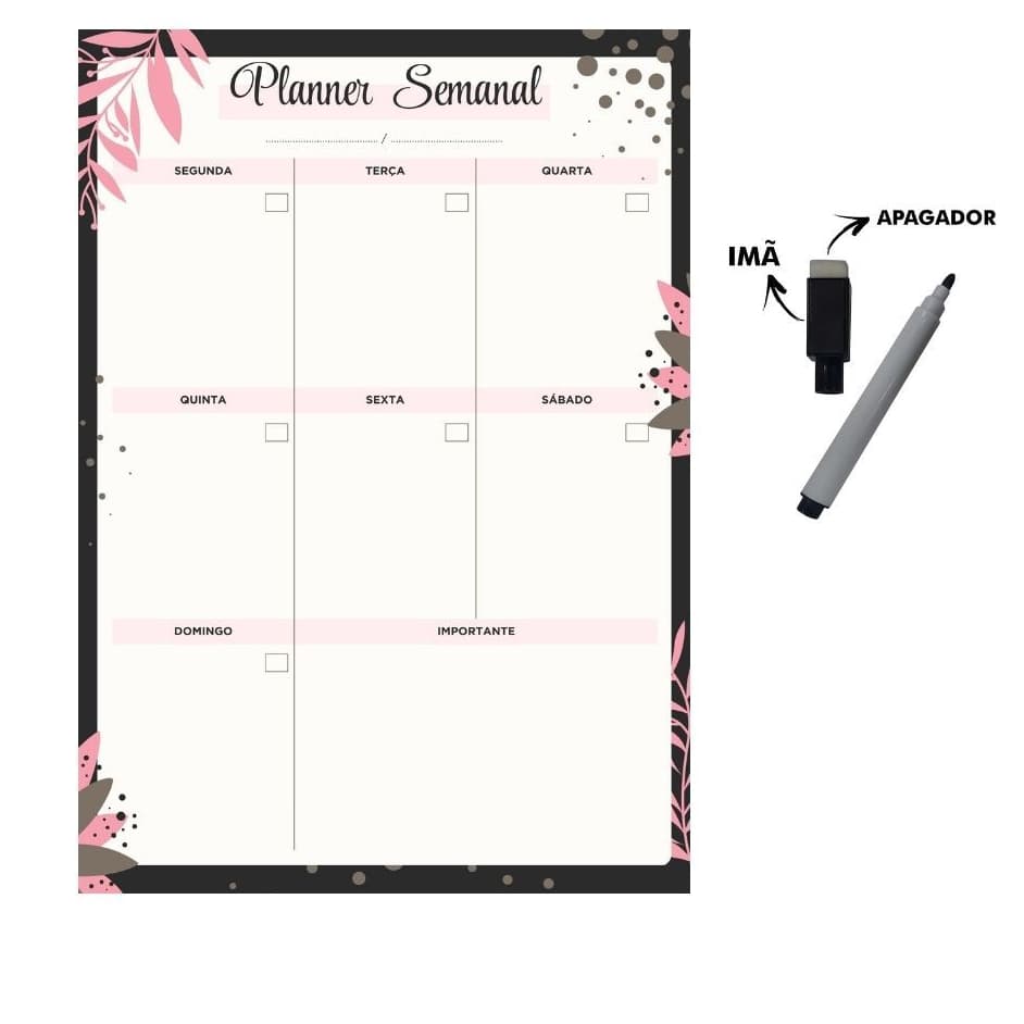 Magnético Geladeira-  Planner Organizador - com caneta que escreve e apaga Imã