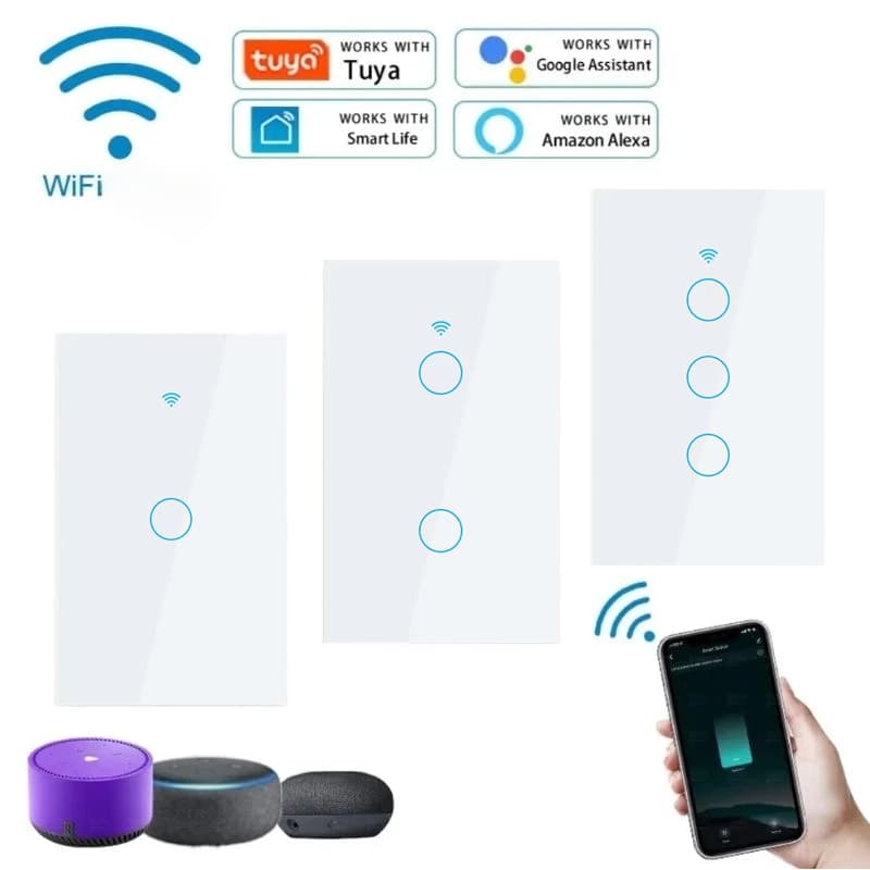 Interruptor De Parede Inteligente 1/2/3/ Touch Sensor Botão Sem Fio Neutro Voz Com Alexa Tuya