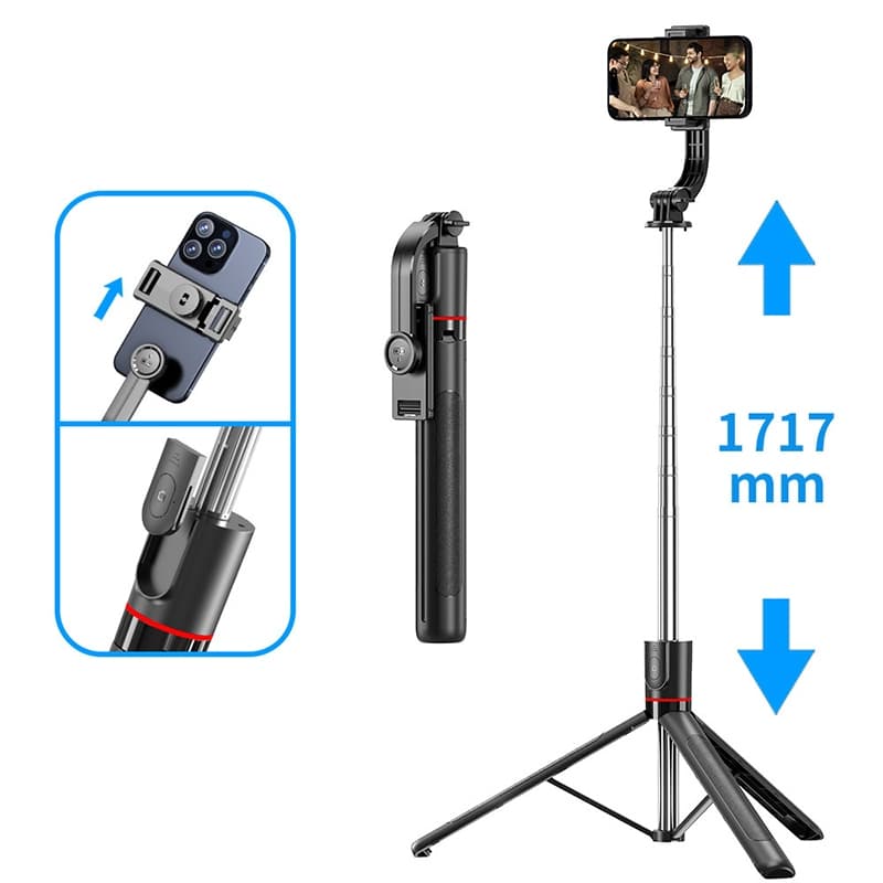 1.7M Bastão Pau De Selfie Tripé Retrátil 360° Com Controle Remoto Bluetooth Para Celular ZP-24