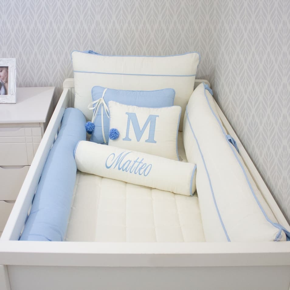 Kit Berço Pompom Personalizado com Nome 10 Peças Enxoval Bebê Menina ou Menino