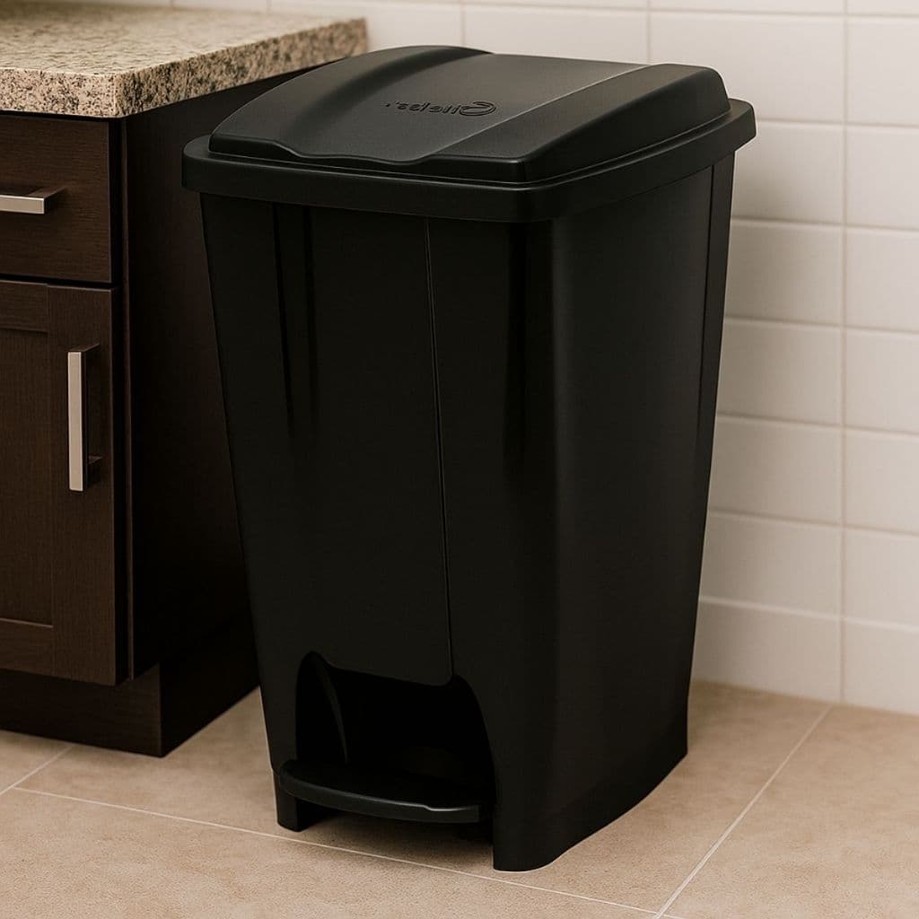 Lixeira de Banheiro 20 Litros Com Pedal e Tampa em Plástico Resistente Preta e Branca