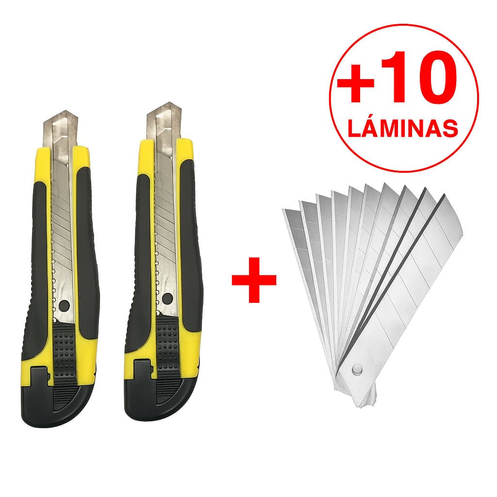KIT COM 2 ESTILETES + 10 LAMINAS PROFISSIONAL ALTA QUALIDADE EMBORRACHADO 18MM C/LAMINA