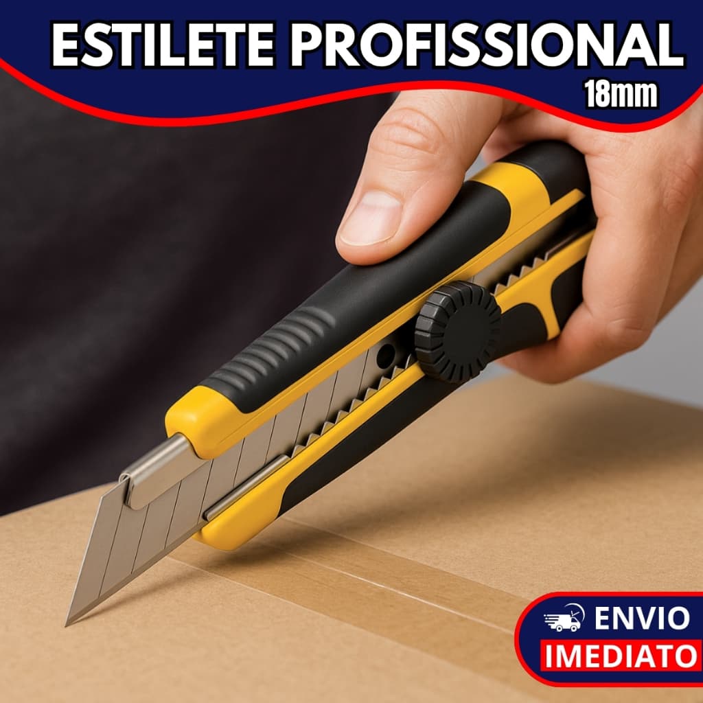 Kit Estilete Profissional Ergonômico 18mm Emborrachado Com Trava de Segurança + Lamina Segmentada