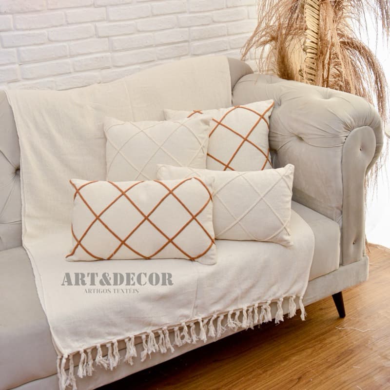 Capa de Almofada Baguete Drapeada Losango Decorativa Algodão
