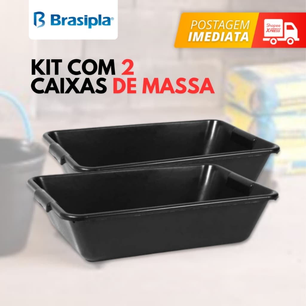 2 Caixa Plástica Para Massa Retangular Obras Areia Gato Multiuso Reforçada 20LT