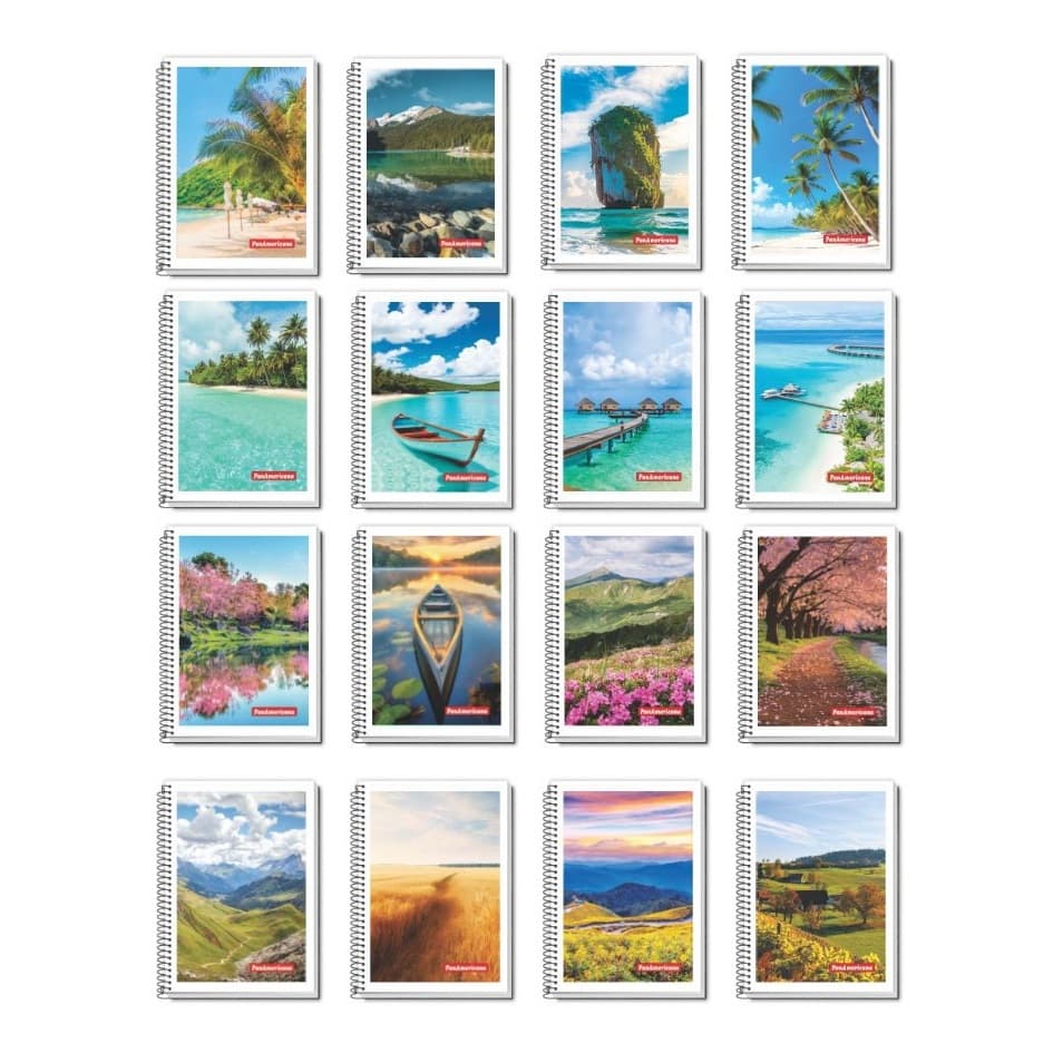 Kit com 10/20 Caderno pequeno espiral 1/4 capa flexível 48 folhas PanAmericana