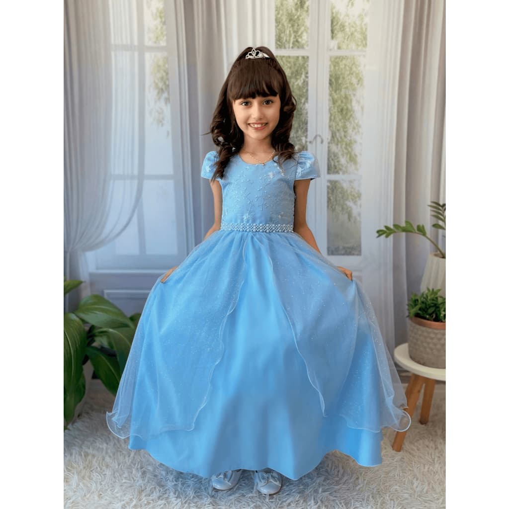 Vestido Festa Longo Pérolas Tule E Brilho Princesa - 4 Ao 16