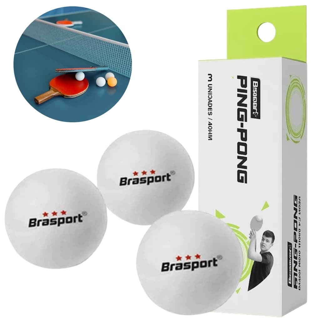 Kit 3, 6, 9 ou 12 Bolinhas de Ping Pong Tenis de Mesa Brasport 3 Estrelas Profissional Alto impacto