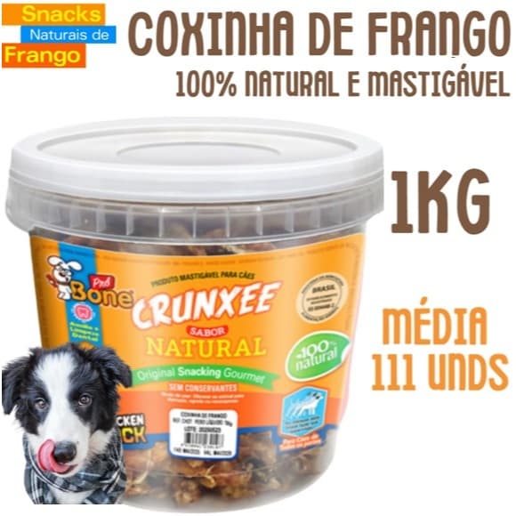 Petisco Natural para Cães Coxinha de Frango Balde 1kg Mastigável Saudável Cachorro Galinha