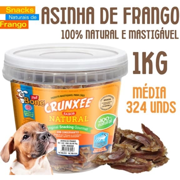 Petisco Natural para Cães Asinha de Frango Balde 1kg Mastigável Saudável Cachorro