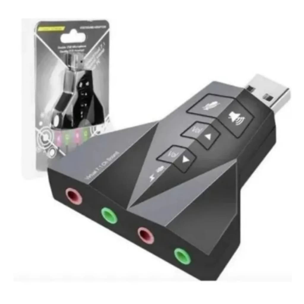 Placa de Som USB 7.1 Adaptador de Áudio Saída para Fone e Microfone