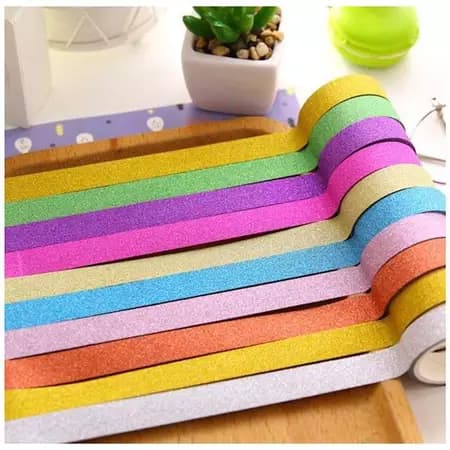 Kit 10, 20 ou 30 Rolos Fita Adesiva Com Glitter Para Fazer Washi Tape e Decoração Criativa