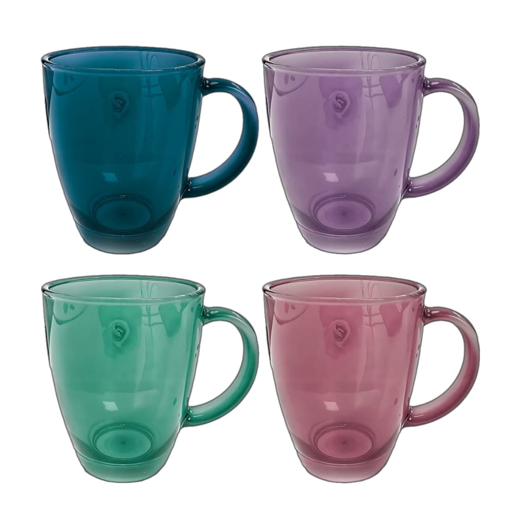 Jogo Kit De 4 Canecas De Vidro 350ml Coloridas Verona Café Chá Xícara