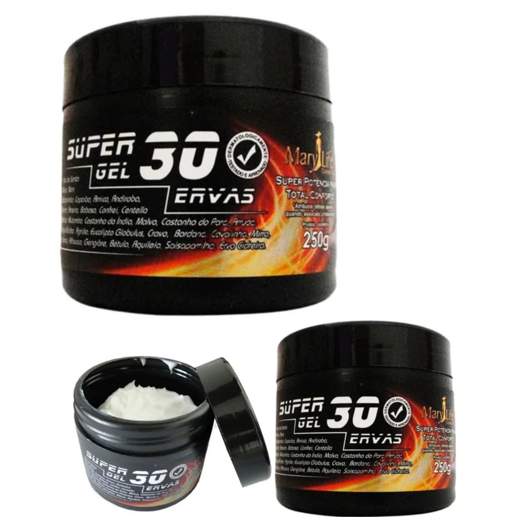 Kit 2 Gel 30 Ervas Massageador Efeito Gelo Quente Pote 250g