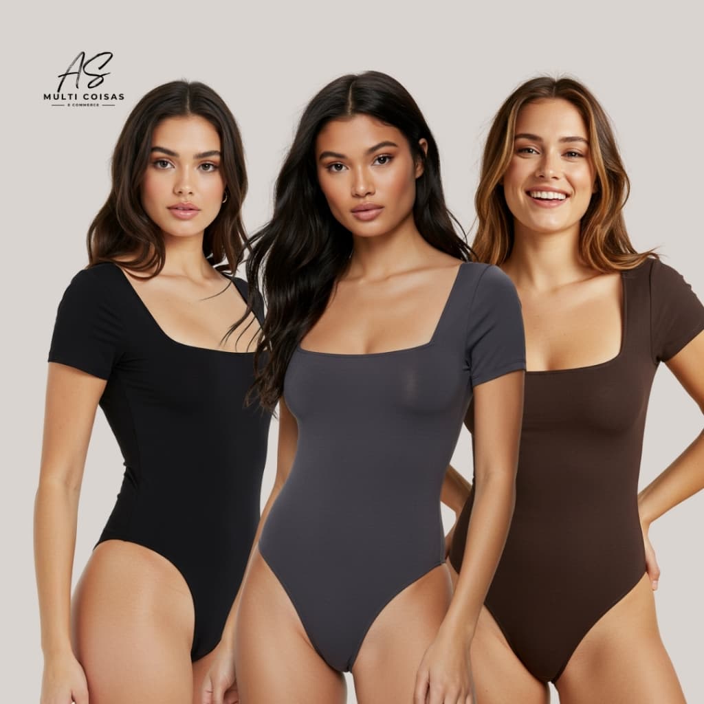 Body Manga Curta - Influencer Blogueirinha Dia a Dia Básico Lisa Manga Curta Elegante Tecido Suplex 3