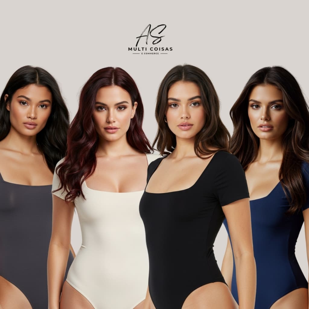 KIT 4 BODY FEMININO MANGA CURTA DECOTE QUADRADO BÁSICO FORRO DUPLO