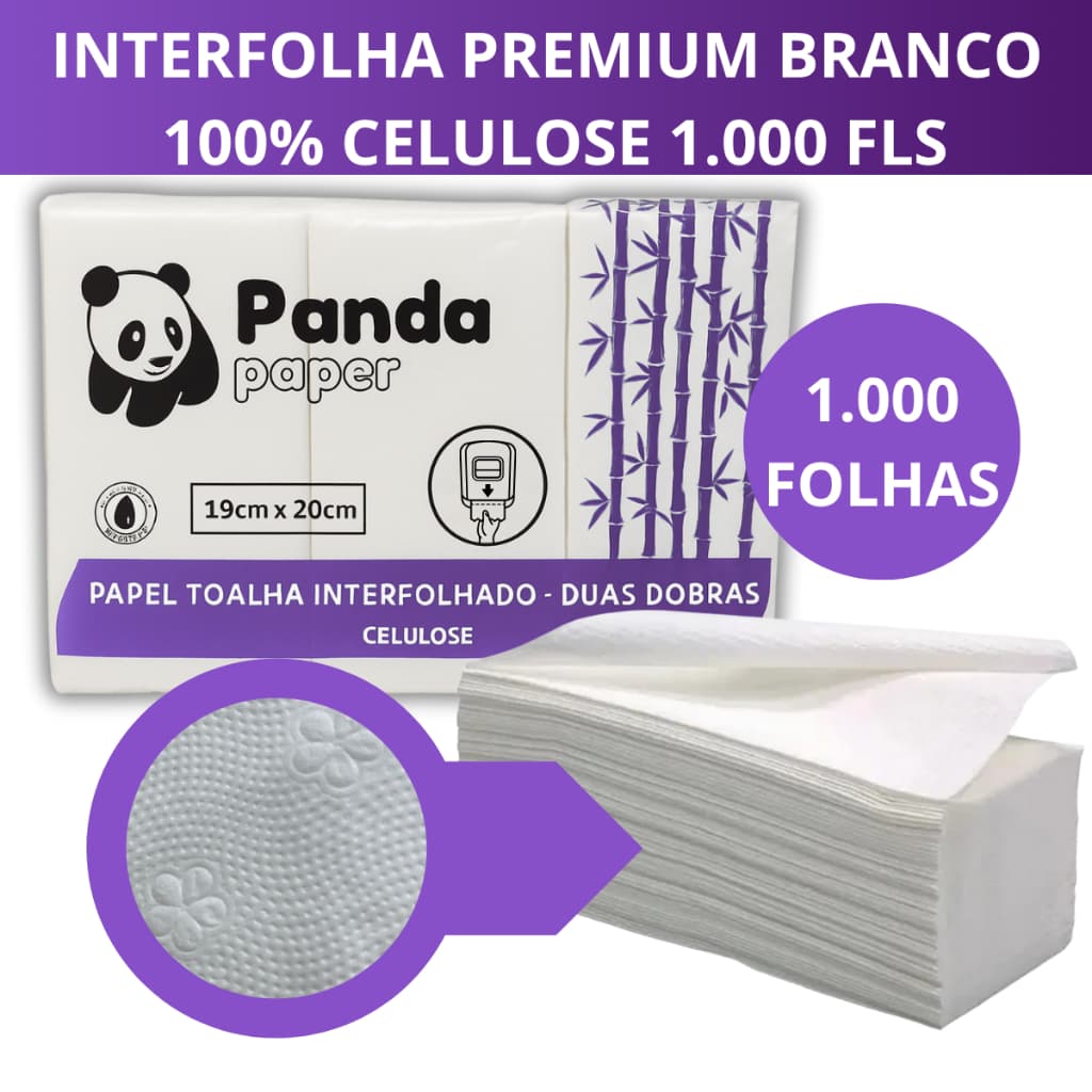 Papel Toalha Interfolha Seca Mão Folha Luxo Branco 1.000 Fls