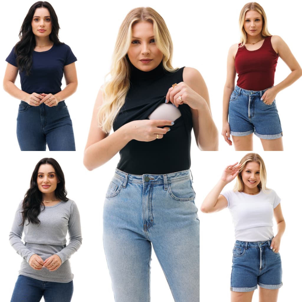 Kit com 5 Blusas para Amamentação ItsBella