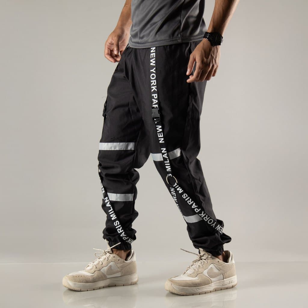 Calça Cargo Jogger Estilo Gringa Correte Preta Larga Rapper Trapper Corta Vento poliester Tactel