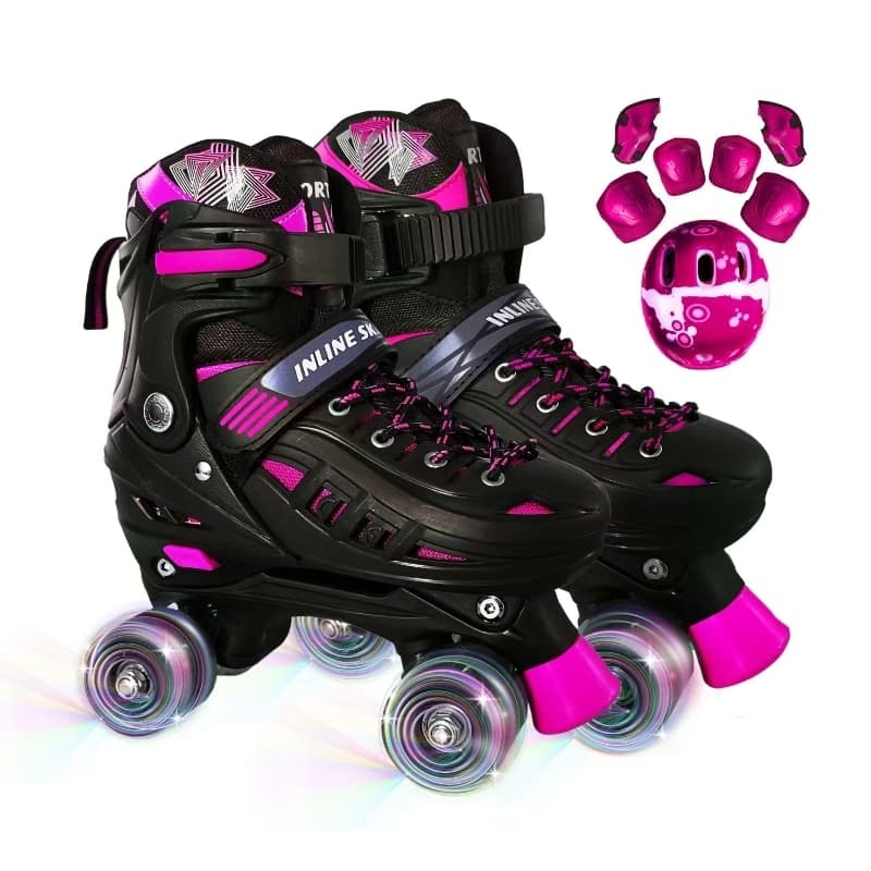 Patins 4 Rodas Infantil Led Tamanho ajustavel + kit proteçao