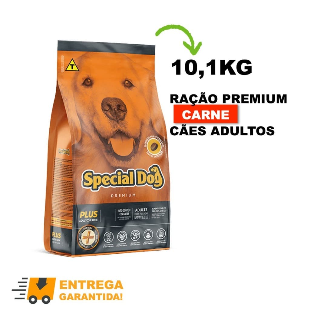 Ração Special Dog Cães/Cachorros Adultos Carne Plus 10kg 22% proteína premium-Envio Imediato