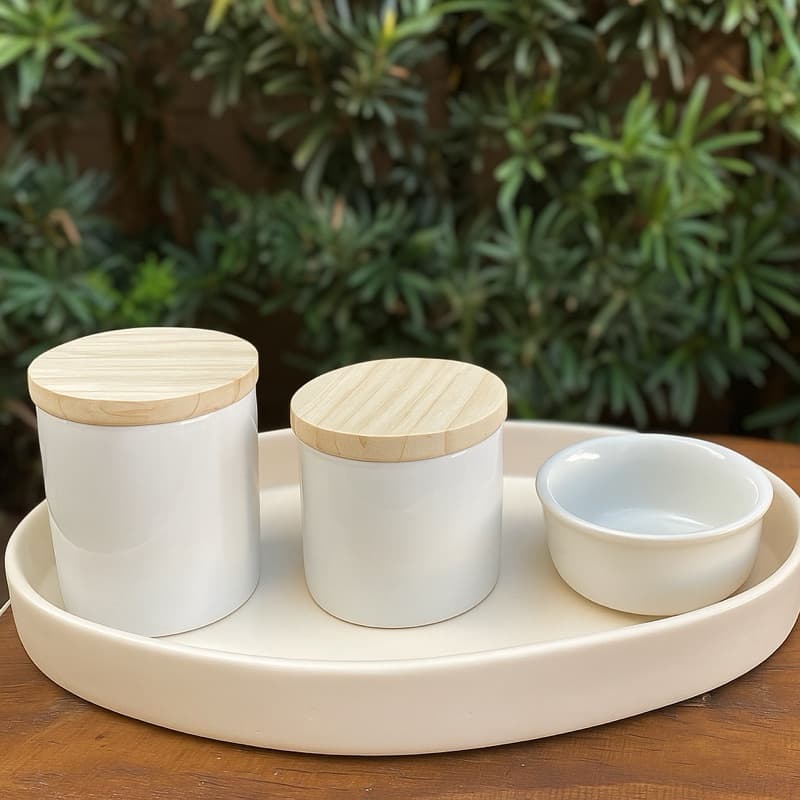 Kit Higiene Bebê Porcelana com Bandeja Oval e Tampa de Madeira  Presente, Quartinho, Pronta Entrega!