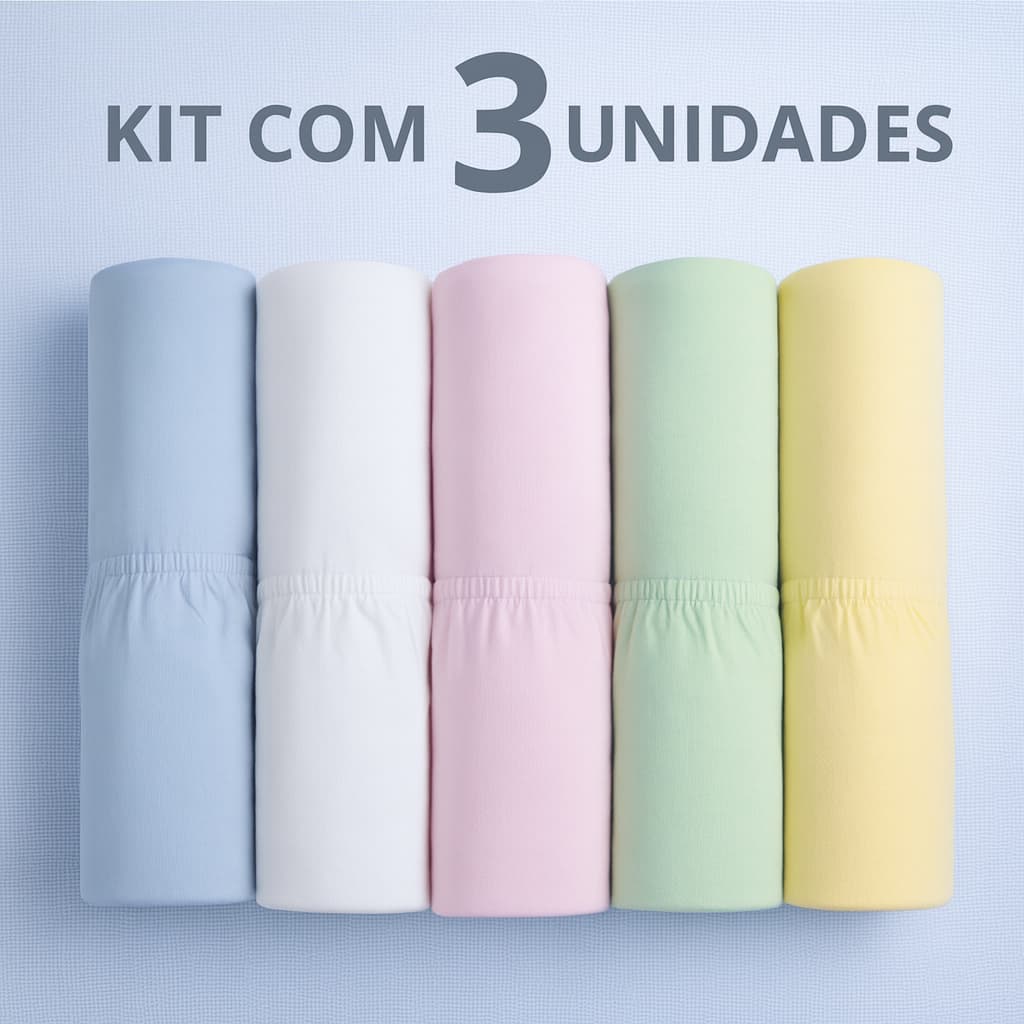 Kit 3 Lençol de berço com elástico malha 100% algodão avulso