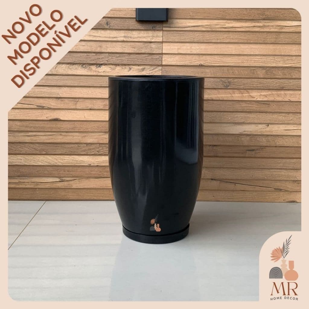 Vaso Para Planta Cone Liso Decorativo Polietileno Com Prato 48x29