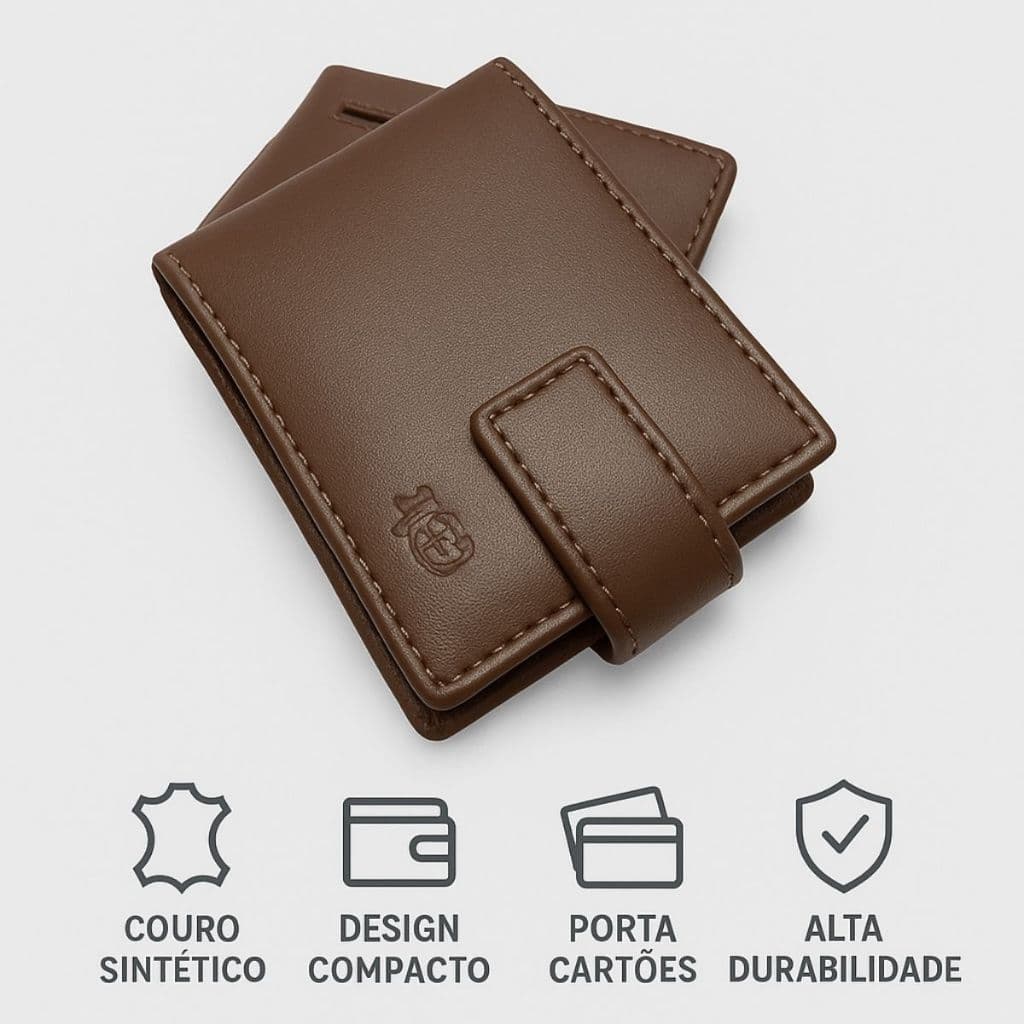 Carteira Masculina Preta ou marrom Com Porta Cartões Externo Fecha com Aba