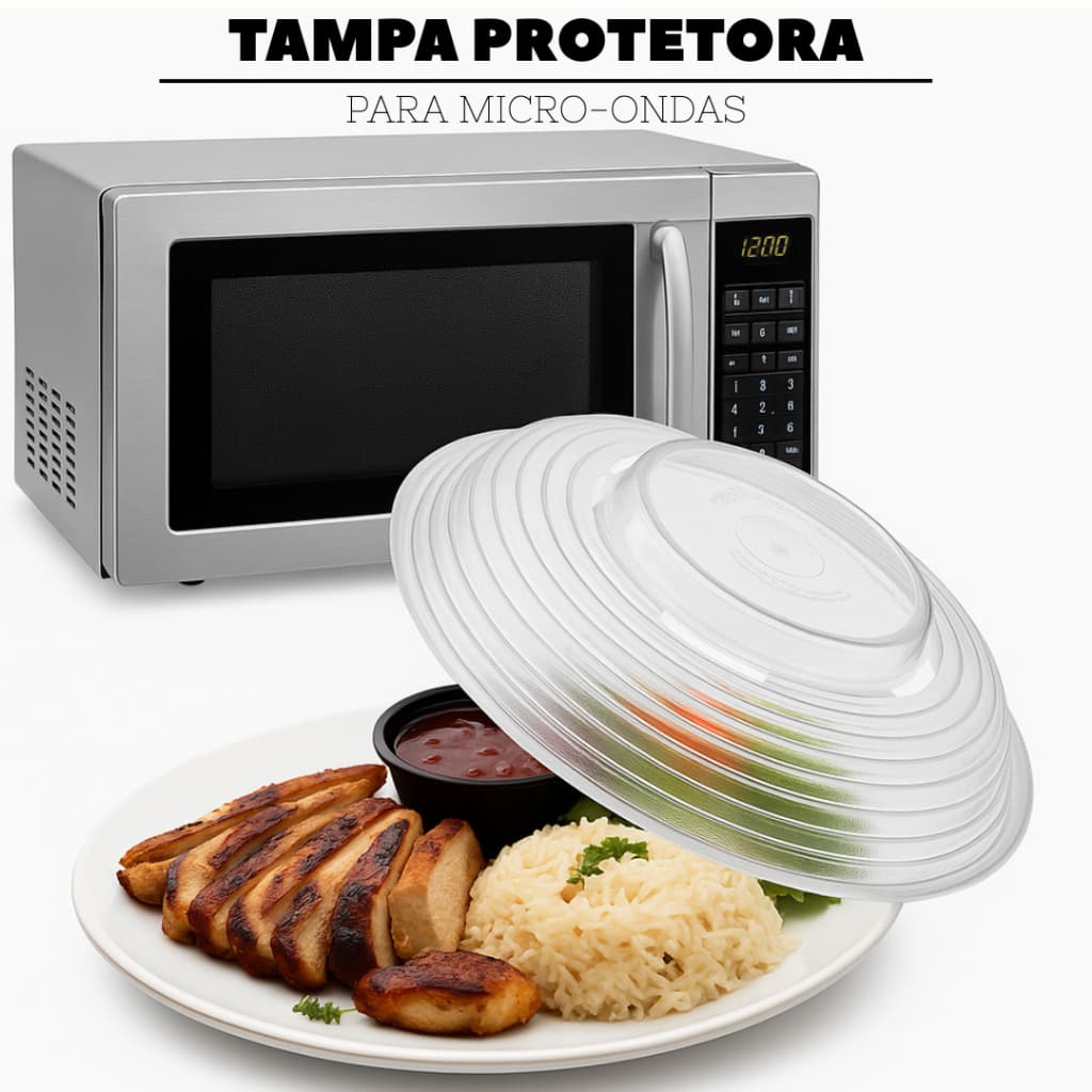 Tampa Protetora Micro-ondas Transparente Anti Respingo 25,5cm Cozinha Limpa
