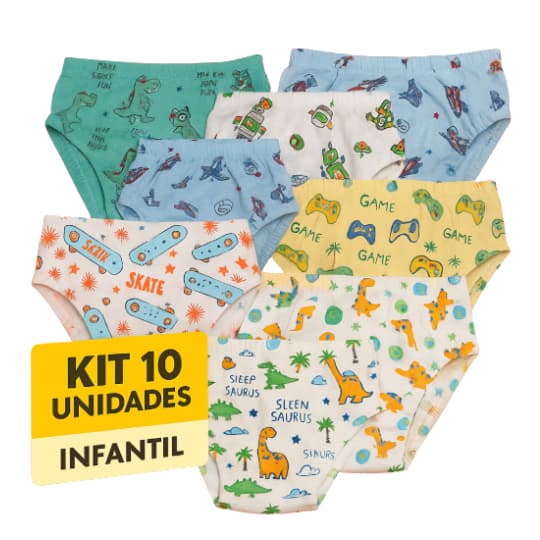 Kit 10 Cueca Infantil Slip - Cueca Infantil Algodão