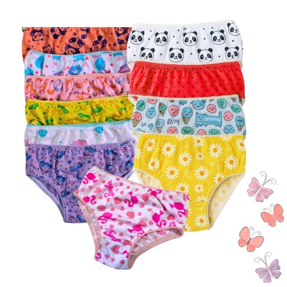 Calcinha Infantil Kit 10 Unidades Algodão 1 a 8 Anos