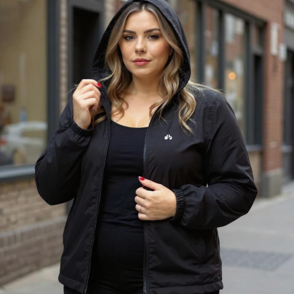 Jaqueta Corta Vento Feminina Bordbless Plus Size G1 ao G3 Forrada Impermeável com Capuz e Gola Alta