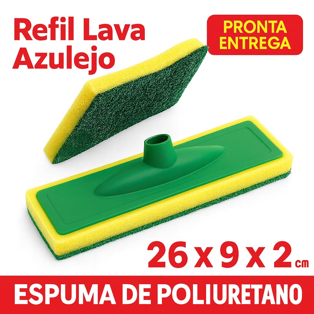 Refil Lava Azulejo Rodo Limpeza Pesada 26x9x2cm Espuma Abrasiva Fibra Sintética Pronta Entrega
